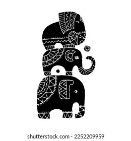 Elephant design, black silhouette isolated on white