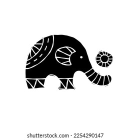 Elephant design, black silhouette isolated on white