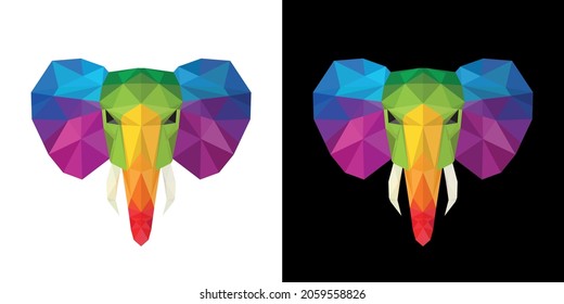 Elephant design multicolor low poly effect on black and white background in vector format