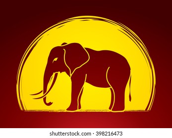 Elephant designed on moonlight background graphic vector.