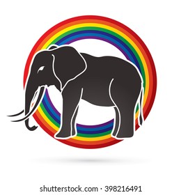 Elephant designed on rainbows background graphic vector.