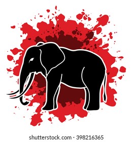 Elephant designed on splash blood background graphic vector.