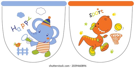 elephant dinosuar mittens baby cartoon cute illustration vector silkscreen animal