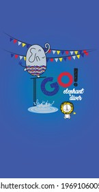 elephant diver character with blue background 
