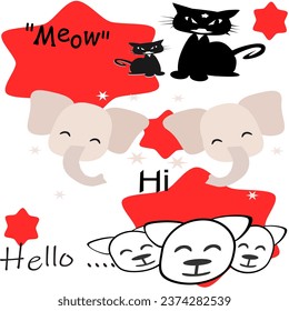 Elephant Dog Cat Demanding Meow Hello Hi Vector Illustration Animal