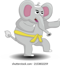 an elephant doing a martial art movement isolated on a white background