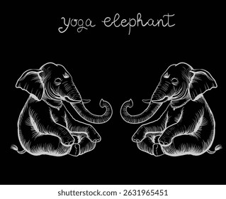 elefante fazendo ioga sentado em posição de lótus mandala de elefante indiano anti-stress coloração vetor de impressão