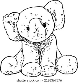 Elephant Doll Baby Animal Soft Toy Hand Drawn Line Art Illustration