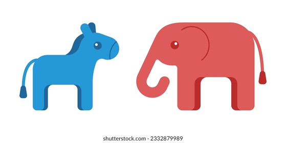 Elephant and donkey. Clipart for USA voting and election. 
