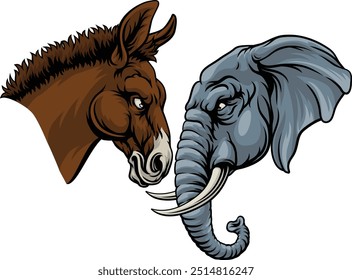 Elefante y burro frente al concepto de política del partido electoral estadounidense