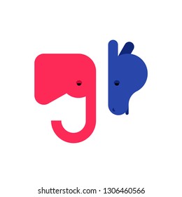 Elephant and Donkey icon. Democrat and Republican sign. Political patriotic animal