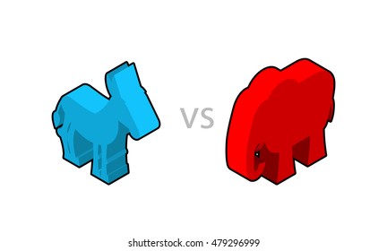 Elephant and Donkey isometrics. Symbols of USA political party. American Democrats against Republicans. Elections in United States
