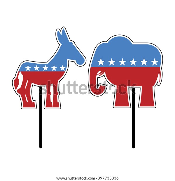 象とロバ 民主党と共和党の象徴です 米国の政党 選挙のイラストを描き アメリカを討論する 米国国旗 のベクター画像素材 ロイヤリティフリー