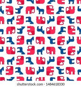 Elephant and Donkey USA pattern seamless. Republican and Democrat party America background. Vector texture