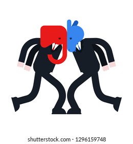Elephant and Donkey versus. Democrat and Republican battle. Political patriotic vs. Red and blue fight