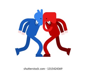 Elephant and Donkey versus. Democrat and Republican battle. Political patriotic vs. Red and blue fight