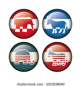 Elephant and donkey of vote inside buttons concept