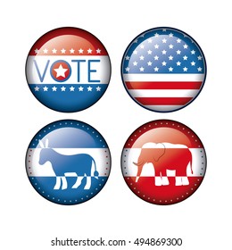 Elephant and donkey of vote inside buttons concept