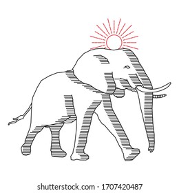 Elephant doodle abstract icon isolated on white, outline, art line sticker, sketch logo animal, vector stock illustration