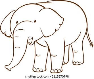 Elephant in doodle simple style on white background illustration