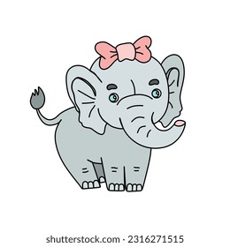 Elephant Doodle Vector color illustration Isolated on white 