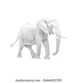 Elephant Dotwork Illustration – Majestic Stippling Ink Drawing of African Wildlife in Black and White	
