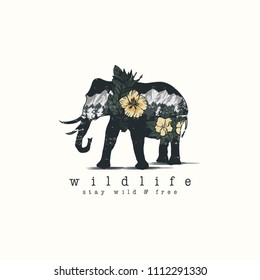 elephant in Double exposure vector for your design, wildlife concept.