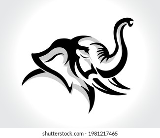 elephant drawing art logo design template illustration