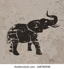 Elephant drawing on the rock. Vector illustration