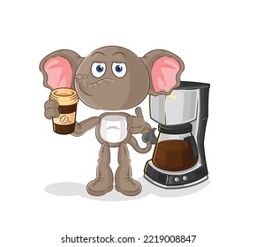 der Elefant, der Kaffeemaschine trinkt. Zeichenvektor