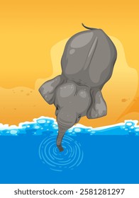 Elephant drinking water by the ocean shore