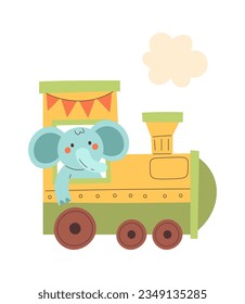 Elephant Driving The Train Vector Illustration