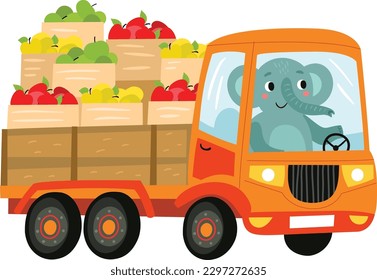 The elephant is driving a truck. Vector illustration