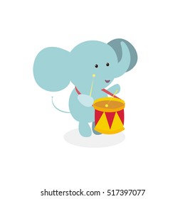 Elephant with drum. Isolated editable Illustration.