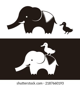 Ilustración de silueta de elefante y pato - Vector