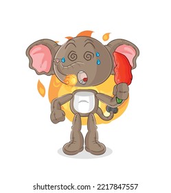 the elephant eat hot chilie mascot. cartoon vector