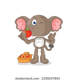 the elephant eating an apple illustration. character vector