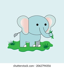 elephant eating grass in field illustration