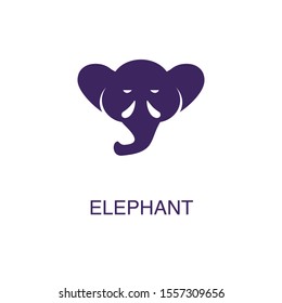 Elephant element in flat simple style on white background. Elephant icon, with text name concept template