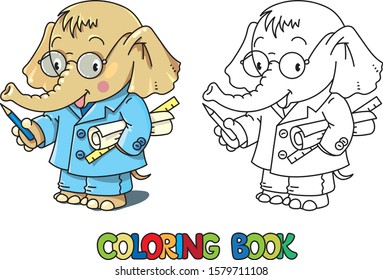 Elephant engineer ABC coloring book. Alphabet E