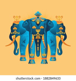 The elephant Erawan is a character in Hindu mythology, the three-headed elephant of Indra. Vector illustration.