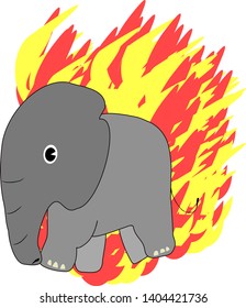 Elephant Escaping From Wildfire Vector Illustration