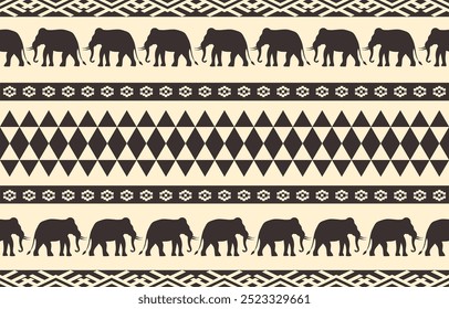 Patrón étnico de elefante. rayas marrones, fondo crema. Diseño para el Fondo de pantalla, alfombra, ropa, moda, tela.