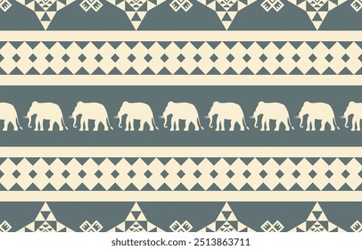 Elephant ethnic pattern. cream stripes, green background. Design for wallpaper,carpet, clothing, fashion, fabric.