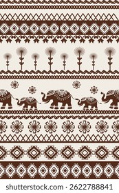 Padrão étnico de elefante , ótimo para padrão tribal sem costura.padrão de elefante indígena étnico.Design para elefantes fábrica de calças, papéis de parede roupa de fundo, batik saree boder, embalagem 