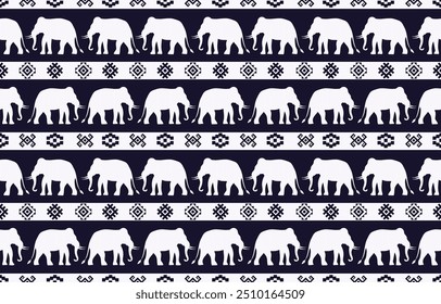 Elephant ethnic pattern. White stripes, darkblue background. Design for wallpaper,carpet, clothing, fashion, fabric.