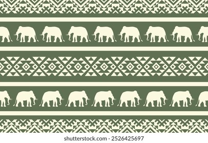 Elephant ethnic pattern. White stripes, green background. Design for wallpaper,carpet, clothing, fashion, fabric.