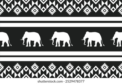 Elephant ethnic pattern. White stripes, dark background. Design for wallpaper,carpet, clothing, fashion, fabric.