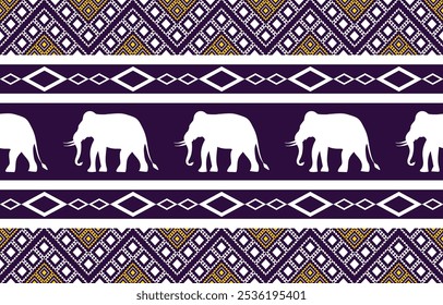 Elephant ethnic pattern. White stripes, purple background. Design for wallpaper,carpet, clothing, fashion, fabric.