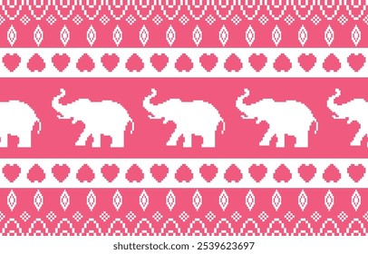 Elephant ethnic pattern. White stripes, pink background. Design for wallpaper,carpet, clothing, fashion, fabric.